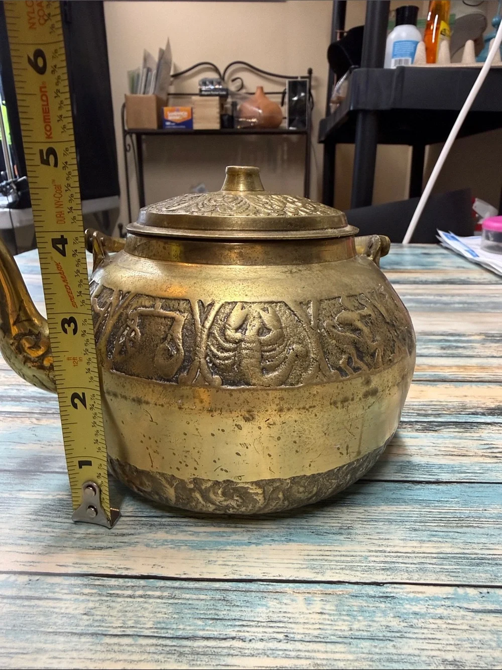 ⭐️Mid century modern Zodiac/horoscope brass teapot